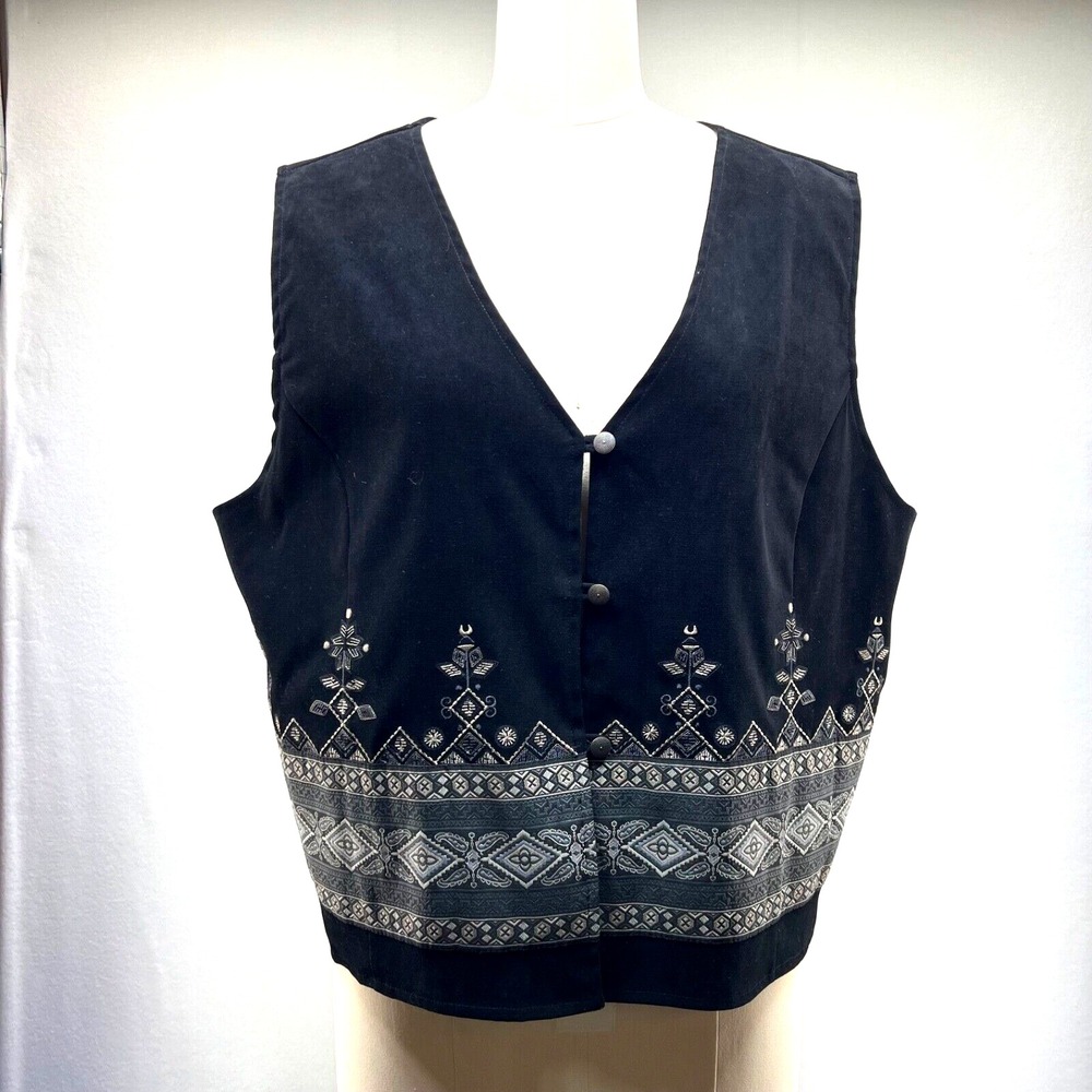 White Stag Black Felt Southwest Aztec Festival Tapestry Vest Office Business XL